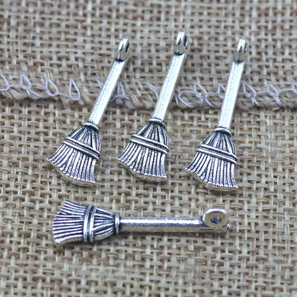 Newness 20 Pieces 9*27mm Mixed Alloy Antique Silver Color Broom House Charms Keychain Pendant Accessory For DIY Jewelry Making
