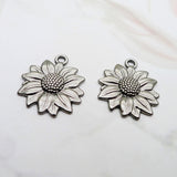 15PCS Antique Silver Sunflower Charm Pendant, Flower Plant Pendant Charm 20X22mm, EF3789