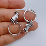 100pc Round Silver Plated Hand Palm Double Loop Connector DIY Alloy Jewelry Finding Pendant for Necklace, 19x34mm