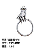 100pc Round Silver Plated Hand Palm Double Loop Connector DIY Alloy Jewelry Finding Pendant for Necklace, 19x34mm