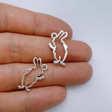 11*20MM 100pc Sterling Silver Hollow Out Gentleman Rabbit DIY Jewelry Accessories Earrings Necklace Alloy Pendant