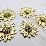 15PCS Antique Silver Sunflower Charm Pendant, Flower Plant Pendant Charm 20X22mm, EF3789