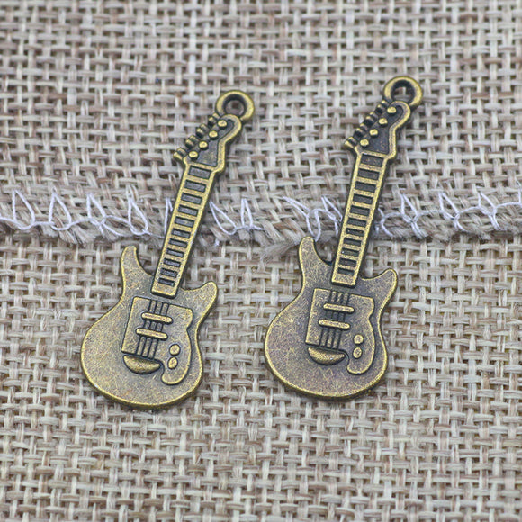 20 Pieces 10x30mm Antique Silver Color Guitar Charms Musical Keychain for DIY Jewelry Making ef4626