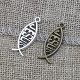 20Pieces/lot 13x23mm Antique Silver /Bronze Color Fish Charms Lettering Jesus DIY Handmade Jewelry