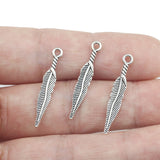 High Quality 50 Pieces/Lot 5mm*29mm Antique Silver Plated Jewelry Making Feather Charms