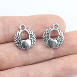 Newest 10Pieces 15*18mm Mixed Alloy Antique Silver Color Heart Angel Wings Charms Pendant Accessory For DIY Jewelry Making