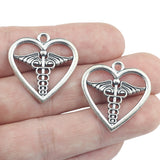 8 Pieces 26*26mm Antique Silver Color Mixed Alloy Heart Charms Wing Bracelet Accessory For DIY Jewelry Making