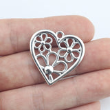 Newest 6Pieces 28*28mm Mixed Alloy Antique Silver Color Heart Flower Charms Necklace Pendant Accessory For DIY Jewelry Making