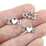 Newest 40Pieces 17*9mm Mixed Alloy Antique Silver Color I  Love U Charms Heart Bracelet Pendant Accessory For DIY Jewelry Making