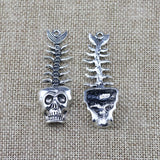 2 Pieces 20*60 mm Antique Silver Color Skeleton Wicca Charms Pendant For DIY Jewelry Making