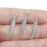 High Quality 50 Pieces/Lot 5mm*29mm Antique Silver Plated Jewelry Making Feather Charms