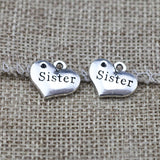 10 Pieces 13x16mm Antique Silver Color Sister Heart-shaped Charms DIY Jewelry for Necklace