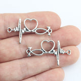 Newest 12Pieces 20*34mm Mixed Alloy Antique Silver Color Heart ECG Connector Charms Pendant Necklace For DIY Jewelry Making