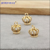 Unique Style Best  Plating 50 Pieces/Lot 13mm*11mm Yellow Gold Color 3D Crown Charms For Jewelry Making