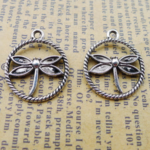 20PCS  Antique Silver Tone Dragon Fly Charm Pendant 20mmX23mm WW146