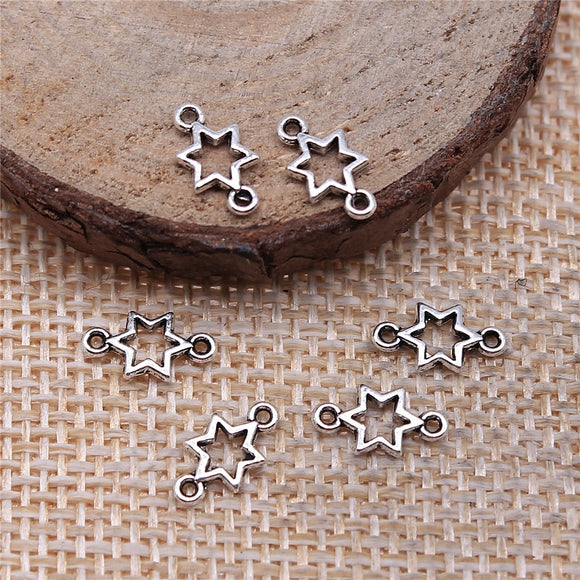 WYSIWYG 100pcs Hollow Star Connector DIY Jewelry Findings Accessories Charms Antique Silver Color 5x10mm