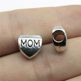 WYSIWYG 10pcs 10x10mm Heart Mom European Beads Big Hole Beads Mom Heart Beads Charms Mom Heart Charm