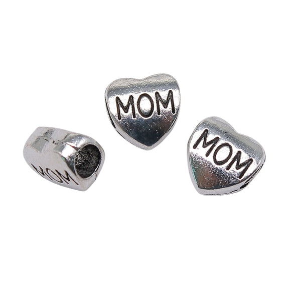 WYSIWYG 10pcs 10x10mm Heart Mom European Beads Big Hole Beads Mom Heart Beads Charms Mom Heart Charm