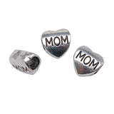 WYSIWYG 10pcs 10x10mm Heart Mom European Beads Big Hole Beads Mom Heart Beads Charms Mom Heart Charm