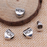 WYSIWYG 10pcs 10x10mm Heart Mom European Beads Big Hole Beads Mom Heart Beads Charms Mom Heart Charm