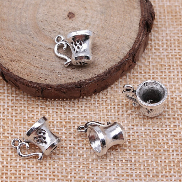 WYSIWYG 10pcs 10x15mm 2 Colors Antique Silver Color Antique Bronze Plated 3D Tea Cup Charms Charms Tap Cup Coffee Cup Charm
