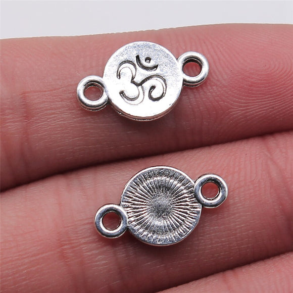 WYSIWYG 10pcs 10x17mm Om Round Connector Charms For Jewelry Making Antique Silver Color Jewelry Accessories