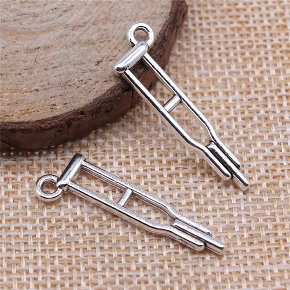 WYSIWYG 10pcs 10x32mm Crutch Pendant Charms Antique Silver Color For Jewelry Making Zinc Alloy Jewelry Findings