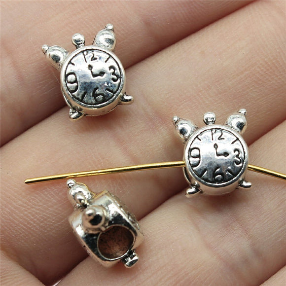 WYSIWYG 10pcs 11x10x7mm Alarm Clock Big Hole Beads For Jewelry Making DIY Bracelet Making Antique Silver Color