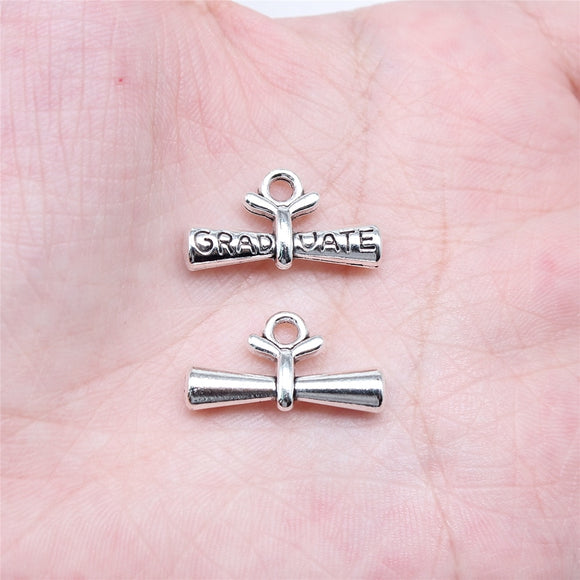 WYSIWYG 10pcs 11x21mm Antique Silver Color Graduate Graduation Charms For Jewelry Making