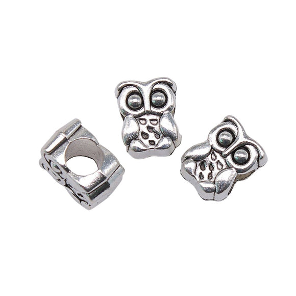 WYSIWYG 10pcs 11x8x7mm Charms Owl European Big Hole Beads 2 Colors For Jewelry Making Accessories