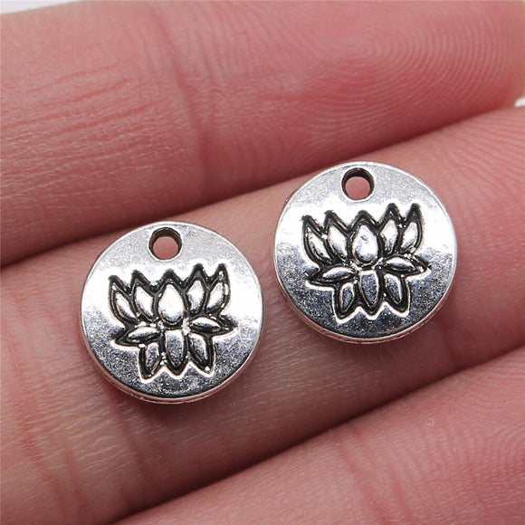WYSIWYG 10pcs 12x12mm Double Sided Lotus Charms Antique Silver Color For Jewelry Making Charms Pendant DIY Jewelry Findings