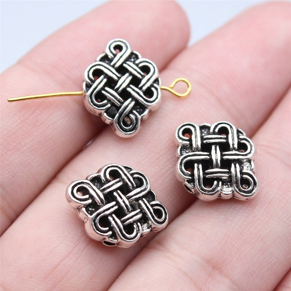 WYSIWYG 10pcs 12x16mm Classic Chinese Knot Alloy Spacer Beads Antique Silver Color Handmade Ethnic Beads DIY Jewelry Making
