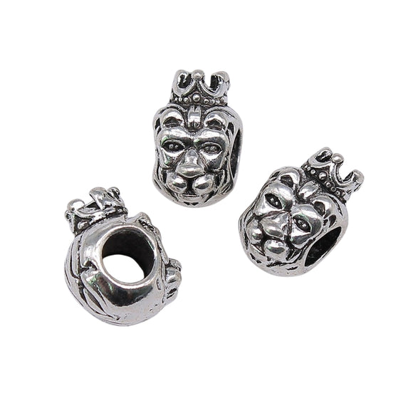 WYSIWYG 10pcs 12x9x7mm Crown Lion Head European Big Hole Beads For Bracelet Making DIY Jewelry Making Antique Silver Color