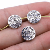 WYSIWYG 10pcs 13mm Round Pattern Small Hole Flat Beads For Jewelry Making DIY Bracelet Making Antique Silver Color