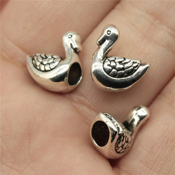 WYSIWYG 10pcs 13x11x7mm Swan European Big Hole Beads For Bracelet Making DIY Jewelry Making Antique Silver Color