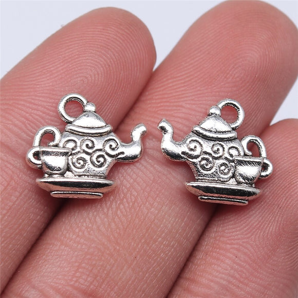 WYSIWYG 10pcs 13x15mm 2 Colors Antique Silver Color Antique Bronze Plated Teapot Charms Coffee Cup Charm Tea Cup Charms
