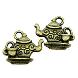 WYSIWYG 10pcs 13x15mm 2 Colors Antique Silver Color Antique Bronze Plated Teapot Charms Coffee Cup Charm Tea Cup Charms