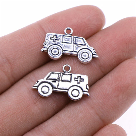 WYSIWYG 10pcs 13x22mm Ambulance Charms Antique Silver Color For Jewelry Making Zinc Alloy Charms Pendant DIY Jewelry Findings