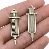 WYSIWYG 10pcs 13x43mm Syringe Charms Pendants For Jewelry Making 2 Colors Antique Silver Plated Antique Bronze Plated EF3767