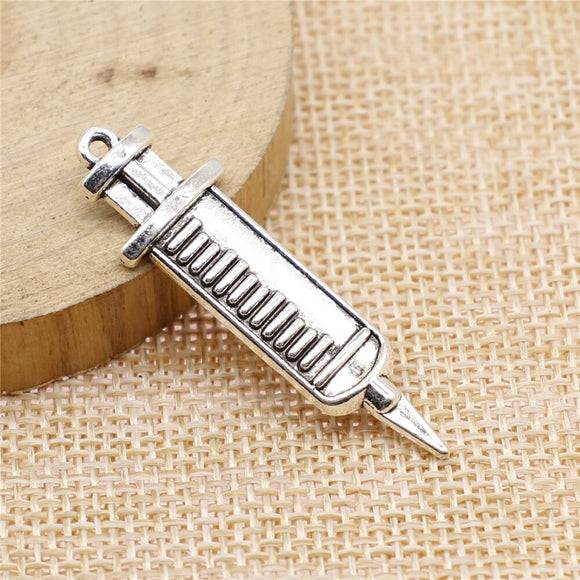 WYSIWYG 10pcs 13x43mm Syringe Charms Pendants For Jewelry Making 2 Colors Antique Silver Plated Antique Bronze Plated EF3767