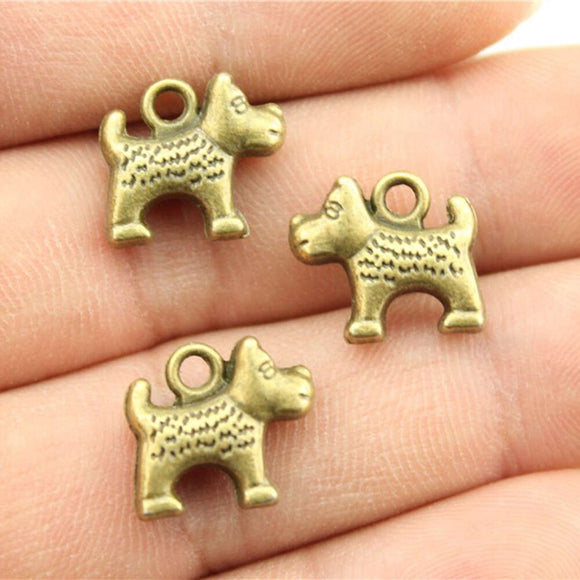 WYSIWYG 10pcs 14x12mm Dog Charms For Jewelry Making Vintage Antique Bronze Color Jewelry Findings