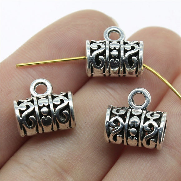 WYSIWYG 10pcs 14x13x8mm Carved Flower Pattern Tube Spacers Beads Bail Antique Silver Color Jewelry Findings Jewelry Accessories