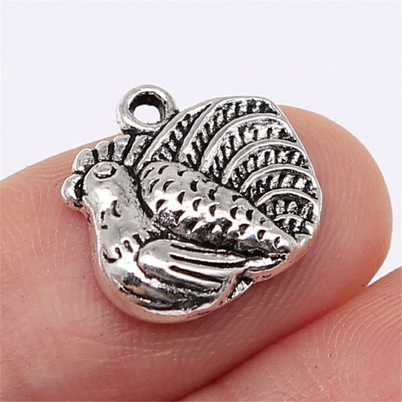 WYSIWYG 10pcs 14x14mm Antique Silver Color Hen Charms For Jewelry Making