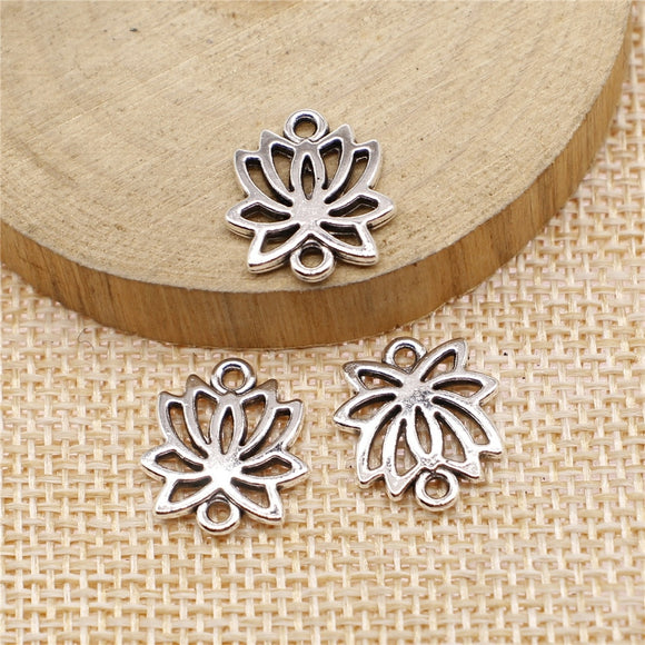 WYSIWYG 10pcs 14x16mm Lotus Connector Pendant Charms Antique Silver Color For Jewelry Making Zinc Alloy Jewelry Findings