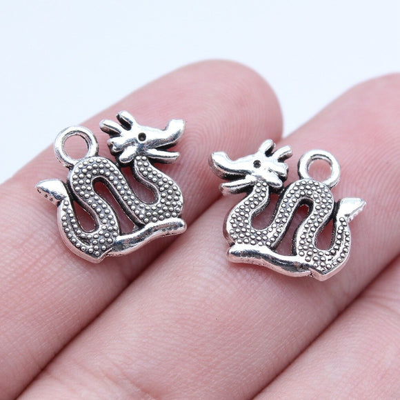 WYSIWYG 10pcs 14x17mm Antique Silver Color Double-Sided Chinese Dragon Charms Pendant For DIY Jewelry Making