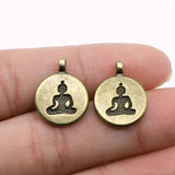 WYSIWYG 10pcs 14x19mm Double-Sided Buddha Statue Charms For Jewelry Making 2 Colors Antique Silver Plated Antique Bronze Plated