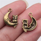 WYSIWYG 10pcs 14x20mm Charms Jewelry Findings Diy Accessories Crescent Moon Owl Pendant Antique Silver Color