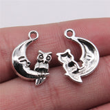 WYSIWYG 10pcs 14x20mm Charms Jewelry Findings Diy Accessories Crescent Moon Owl Pendant Antique Silver Color