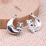 WYSIWYG 10pcs 14x20mm Charms Jewelry Findings Diy Accessories Crescent Moon Owl Pendant Antique Silver Color