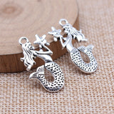 WYSIWYG 10pcs 14x28mm Antique Silver Color Hand Holding Star Mermaid Charms Pendant For DIY Jewelry Making